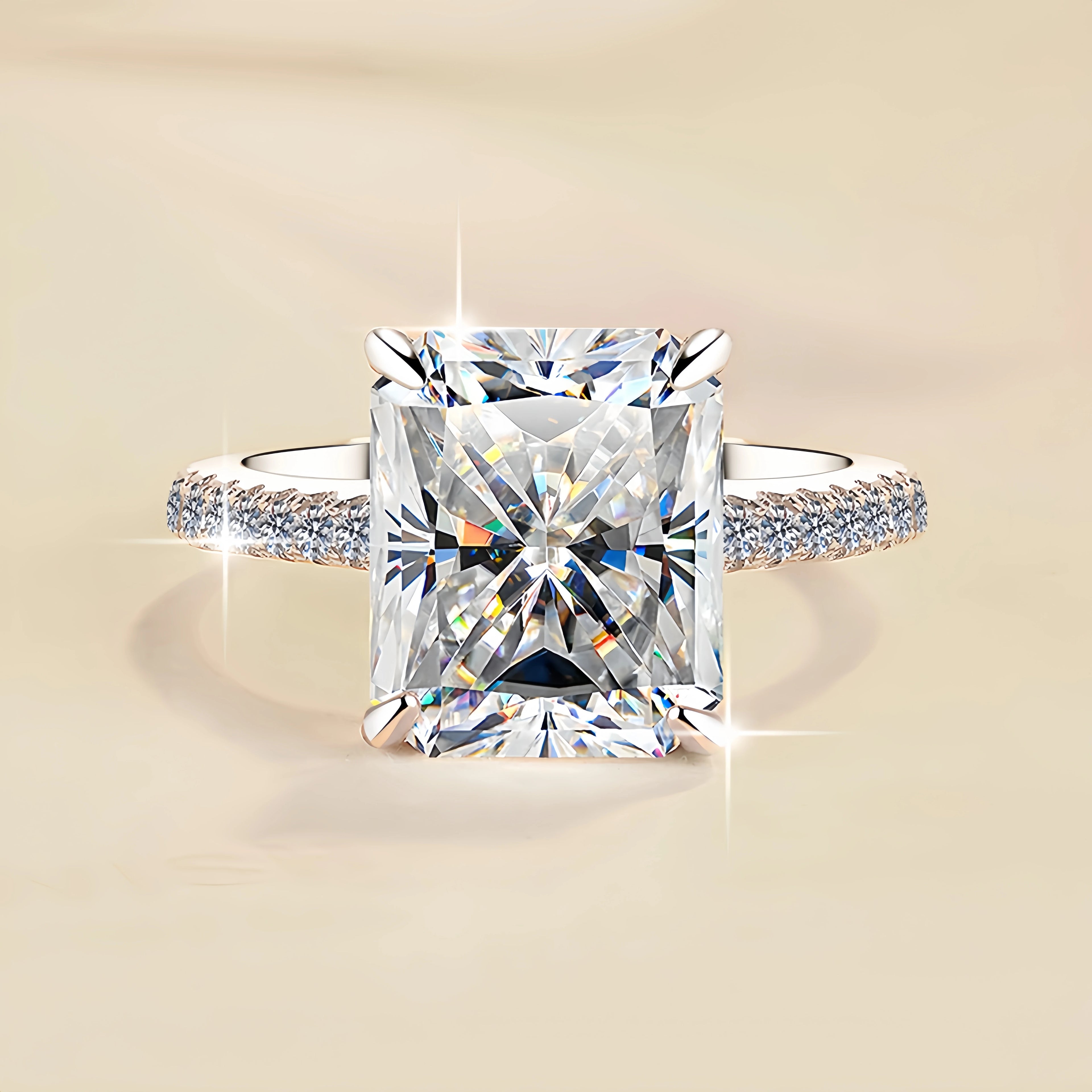 Radiant Cut Moissanite Engagement Ring | 2CT & 5CT | 925 Sterling Silver | Rhodium Finish | GRA Certified