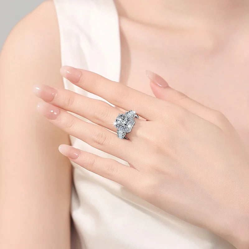 Cushion Cut Moissanite Solitaire Ring | 5CT | 925 Sterling Silver | Rhodium Finish | GRA Certified