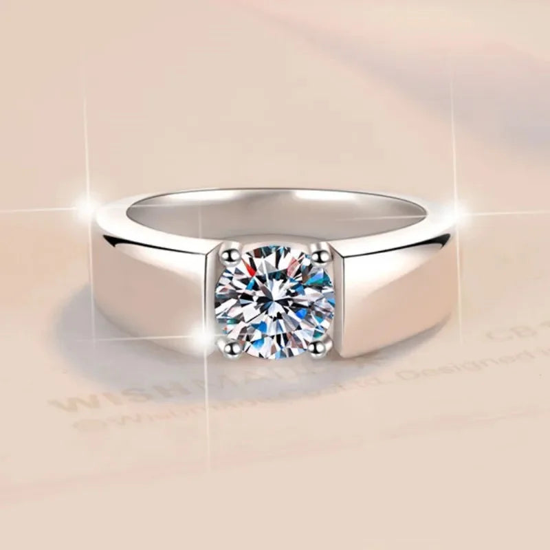 1Ct & 2Ct VVS1 Moissanite Men's Ring | Premium Claw Set | Rhodium Finish | 925 Sterling Silver | GRA Certified