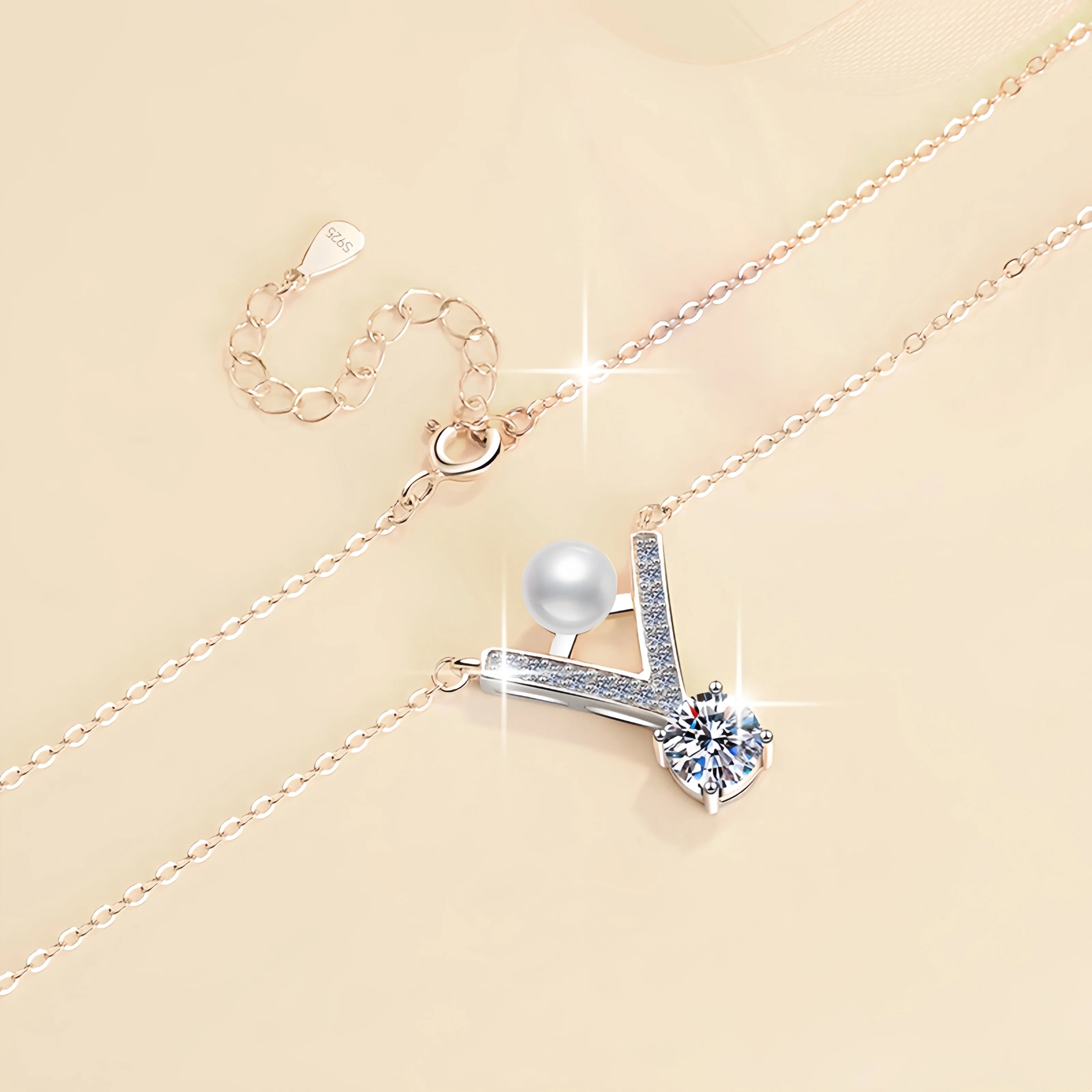 Freshwater Pearl & Moissanite Pendant Necklace | Rhodium Finish | S925 Sterling Silver | GRA Certified