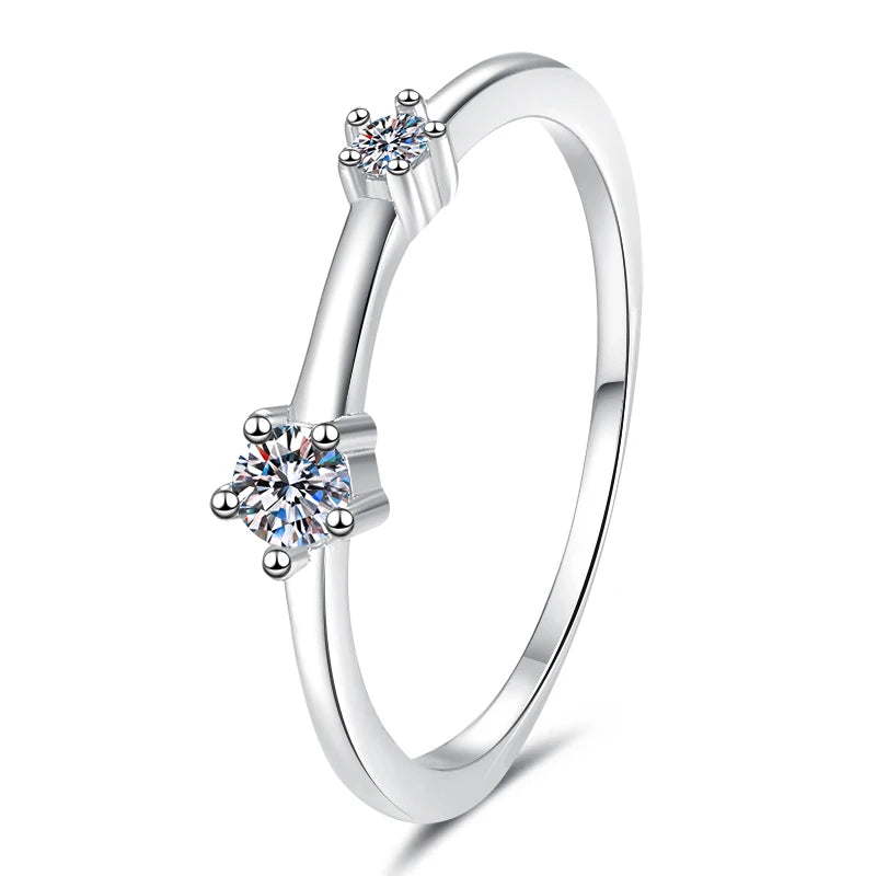 Two-Stone Full Moissanite Stackable Wedding Band – Rhodium Finish | S925 Sterling Silver | GRA Certified