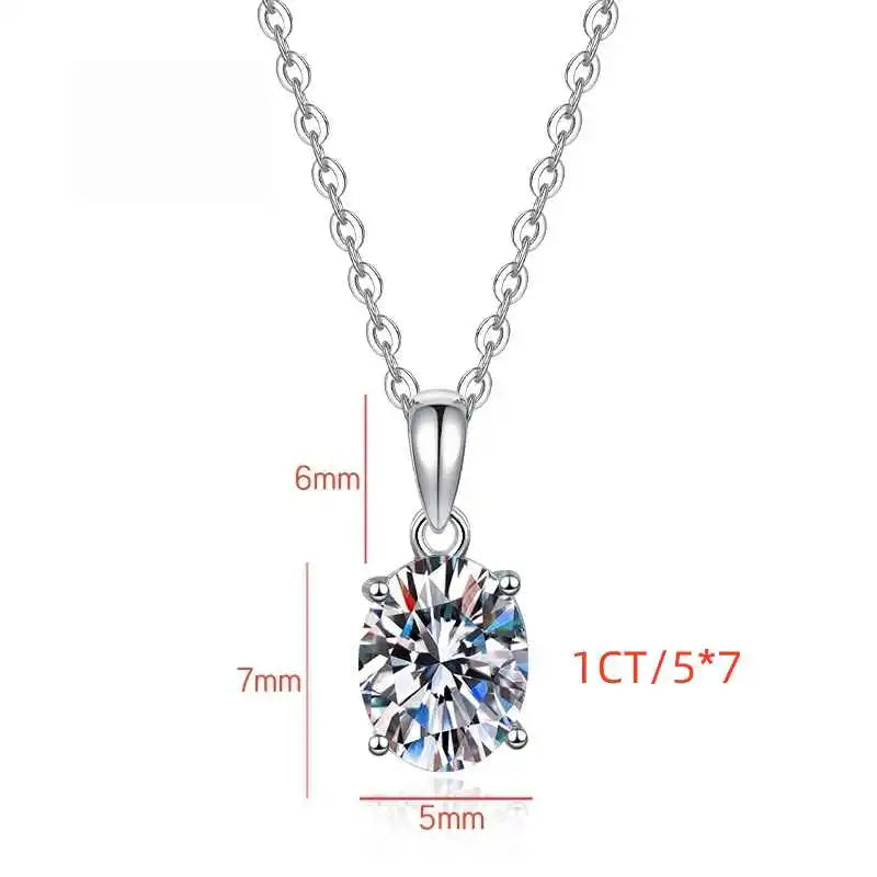 Oval Cut Moissanite Pendant Necklace | Rhodium Finish | S925 Sterling Silver | GRA Certified