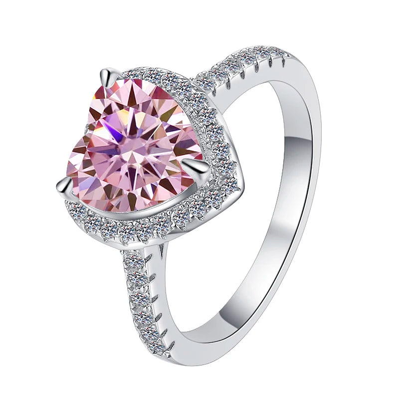 Heart Shape Moissanite Ring | GRA Certified | S925 Silver | White & Pink