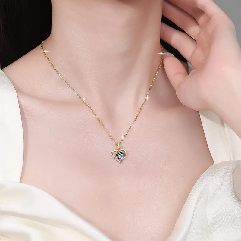 Heart Shape Moissanite Pendant Necklace | 18K Gold & Rhodium Finish | S925 Sterling Silver | GRA Certified
