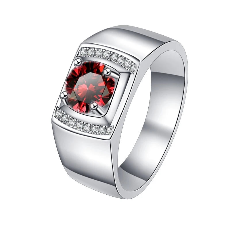 1Ct VVS1 Moissanite Men's Ring | White Gold Finish | Rhodium Plated | 925 Sterling Silver | GRA Certified