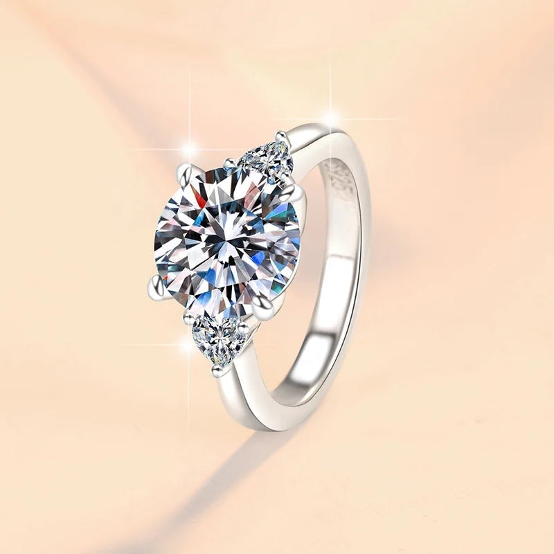Three Stone Moissanite Engagement Ring | 4CT & 5CT | 925 Sterling Silver | Rhodium Finish | GRA Certified