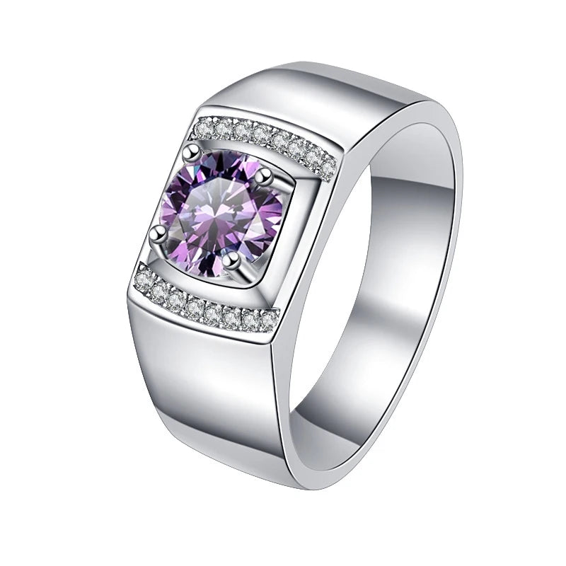 1Ct & 2Ct VVS1 Moissanite Men's Ring | Claw Set | Rhodium Finish | 925 Sterling Silver | GRA Certified