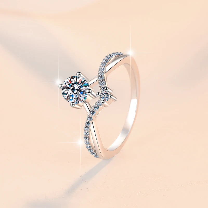 Round Brilliant Moissanite Princess Ring | 0.5ct–1ct VVS1 D Colour | GRA Certified | S925 Silver