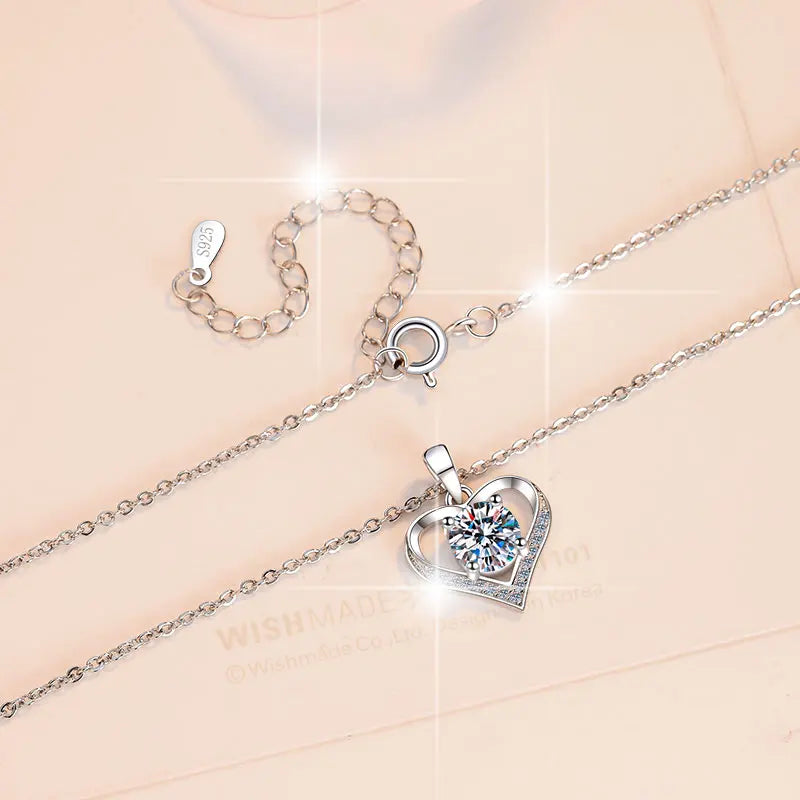 Heart Shape Moissanite Pendant Necklace | 18K Gold & Rhodium Finish | S925 Sterling Silver | GRA Certified