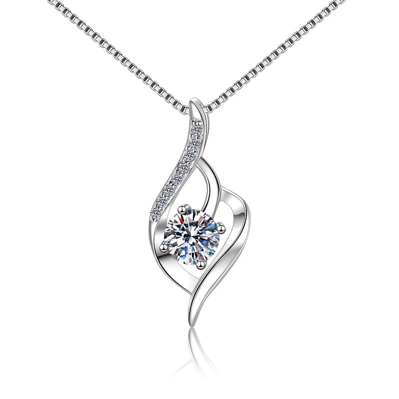 S925 Sterling Silver Round Cut Moissanite Pendant Necklace – Rhodium Finish | GRA Certified