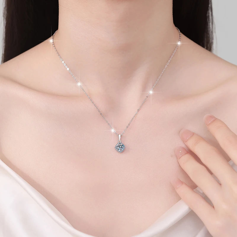 Square Cut Coloured Moissanite Pendant Necklace | Rhodium Finish | S925 Sterling Silver | GRA Certified