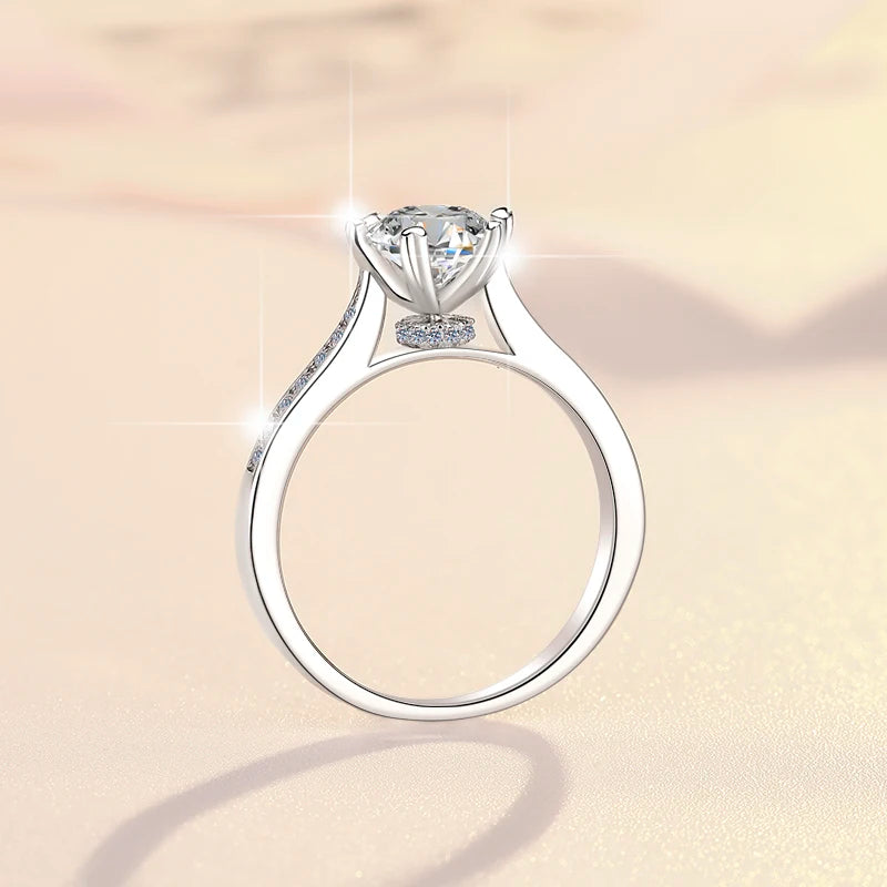 Round Brilliant Moissanite Minimalist Ring | 1ct VVS1 D Colour | GRA Certified | S925 Silver