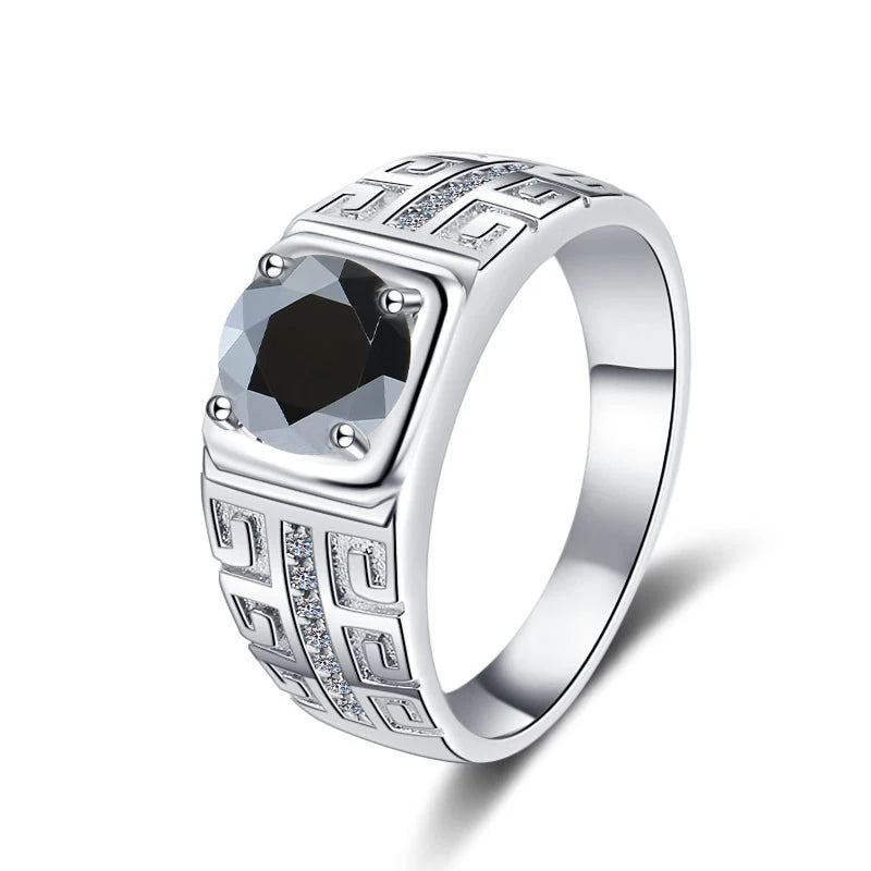 1CT Coloured Moissanite Claw Set Men's Ring | Rhodium Finish | S925 Sterling Silver | GRA Certified