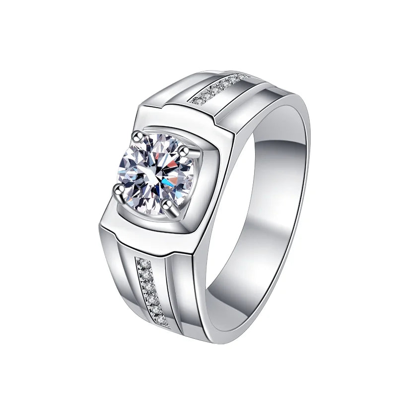 1Ct VVS1 Moissanite Ring Band | Rhodium Finish | 925 Sterling Silver