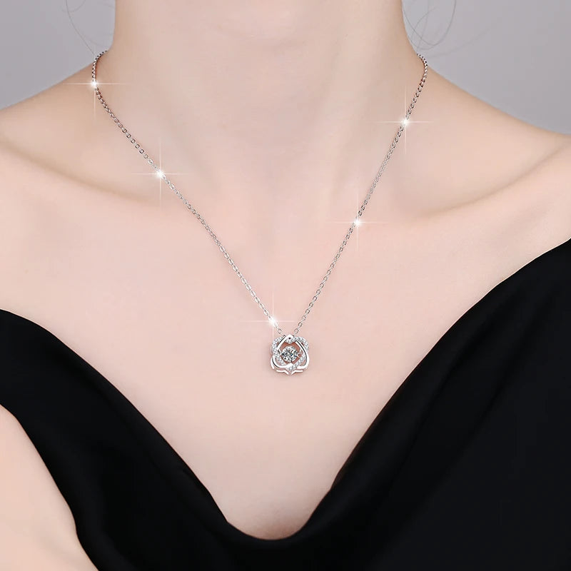 Heart Shape Moissanite Pendant Necklace | Rhodium Finish | S925 Sterling Silver | GRA Certified
