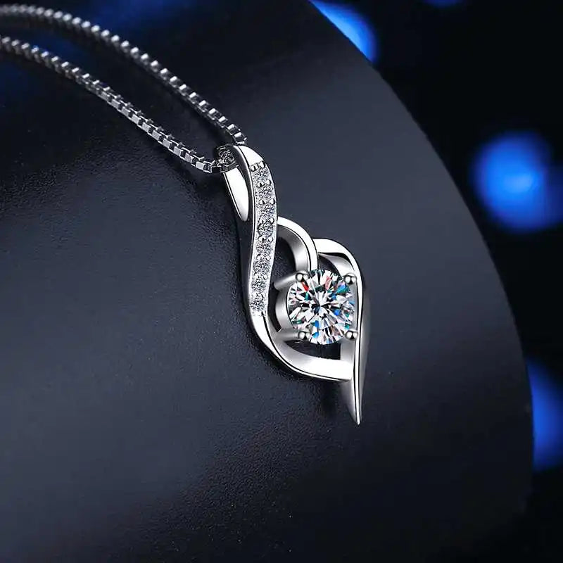 S925 Sterling Silver Round Cut Moissanite Pendant Necklace – Rhodium Finish | GRA Certified