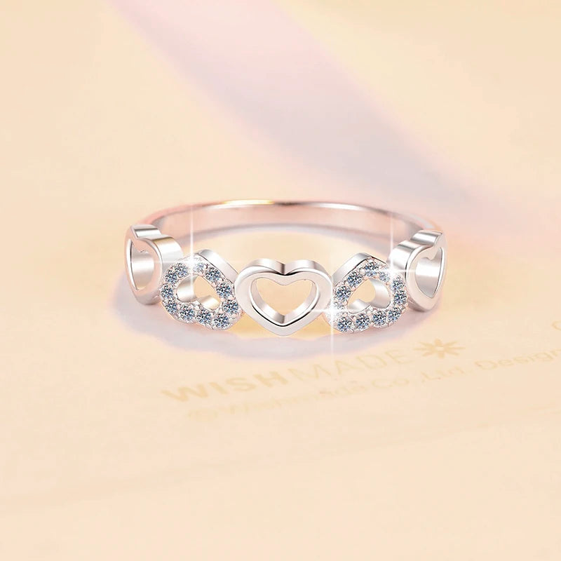 Hollow Heart Moissanite Stackable Ring – Rhodium Finish | S925 Sterling Silver | GRA Certified