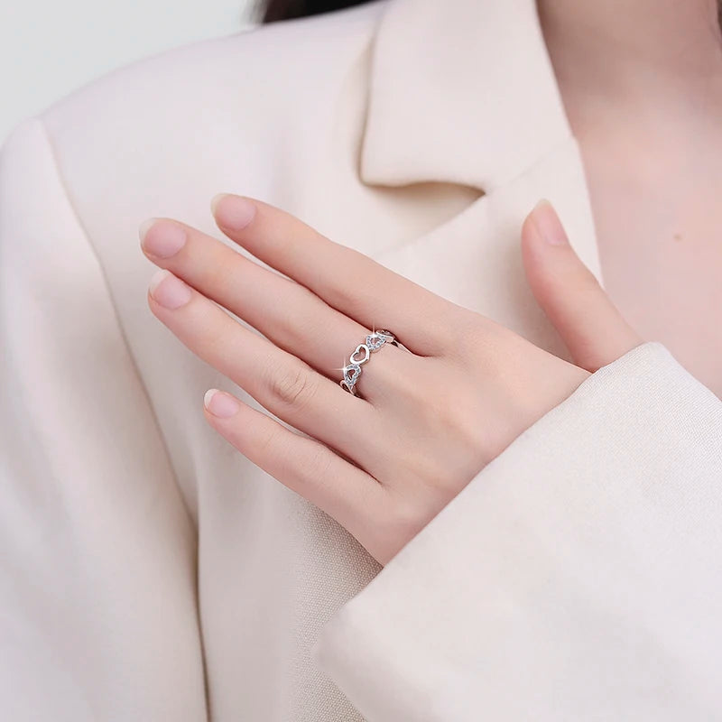 Hollow Heart Moissanite Stackable Ring – Rhodium Finish | S925 Sterling Silver | GRA Certified