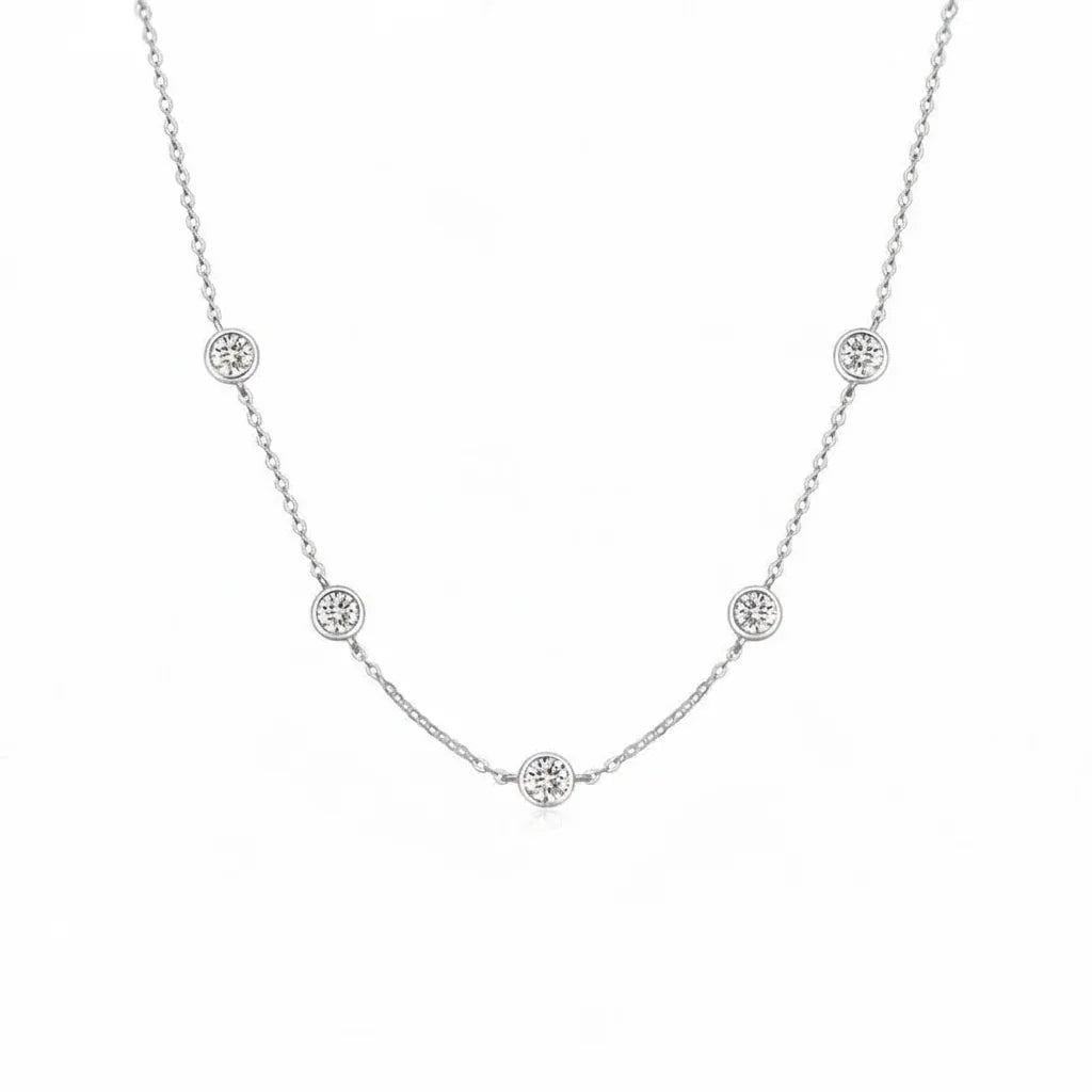 2.5 Carat Moissanite Bubble Chain Necklace | 925 Sterling Silver | Rhodium-Plated
