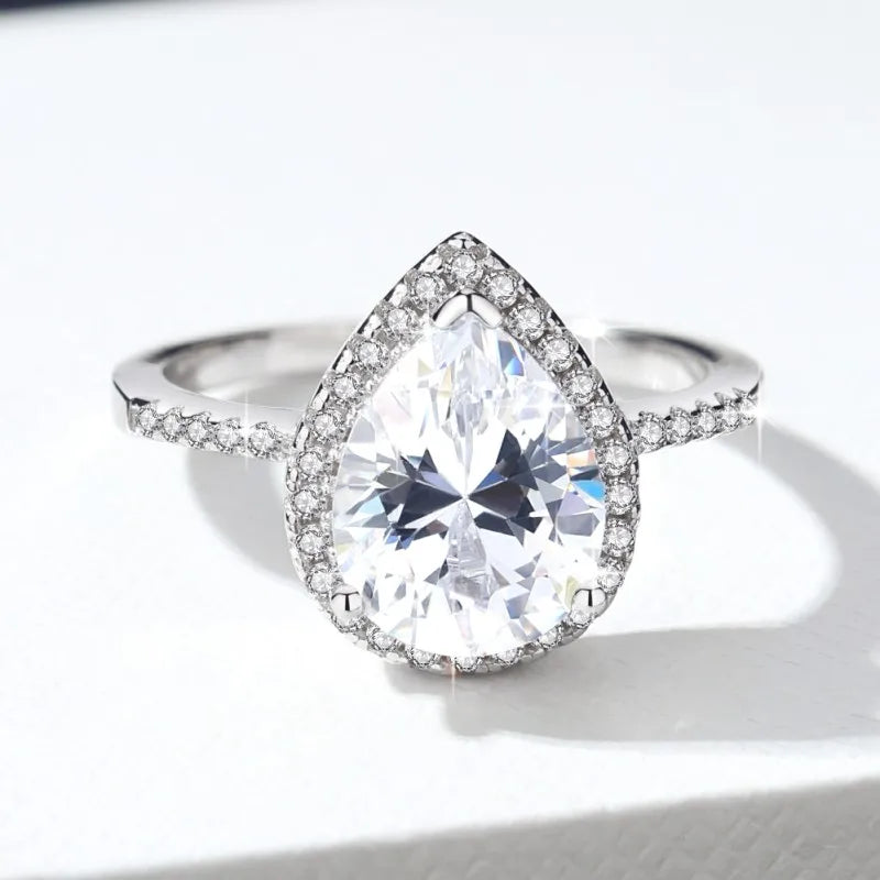 Pear Cut Moissanite Engagement Ring | 3CT & 5CT | 925 Sterling Silver | Rhodium Finish | GRA Certified
