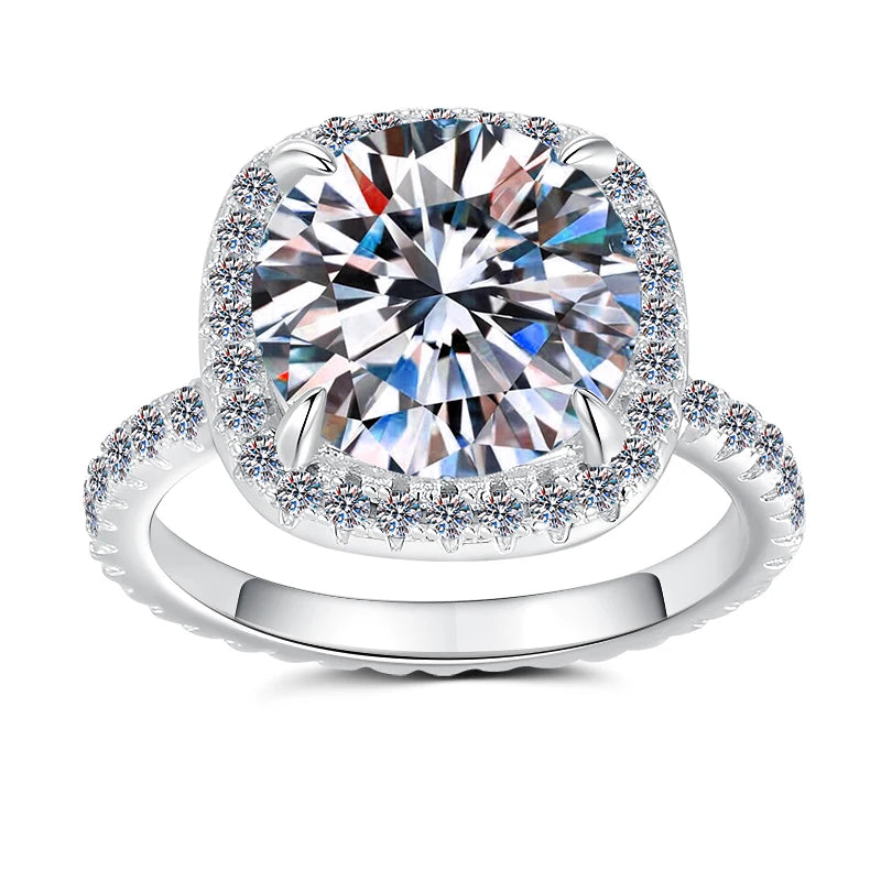 Round Brilliant Cut Moissanite Solitaire Ring | 3CT, 5CT & 10CT | 925 Sterling Silver | Rhodium Finish | GRA Certified