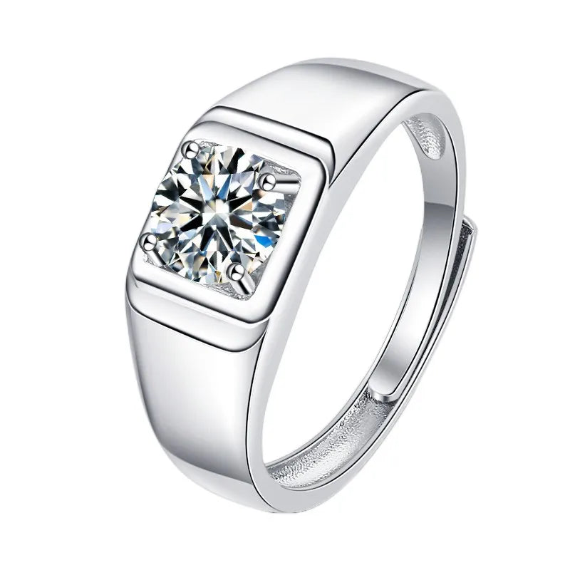 1CT Coloured Moissanite Prong Set Men's Ring | Rhodium Finish | S925 Sterling Silver | GRA Certified