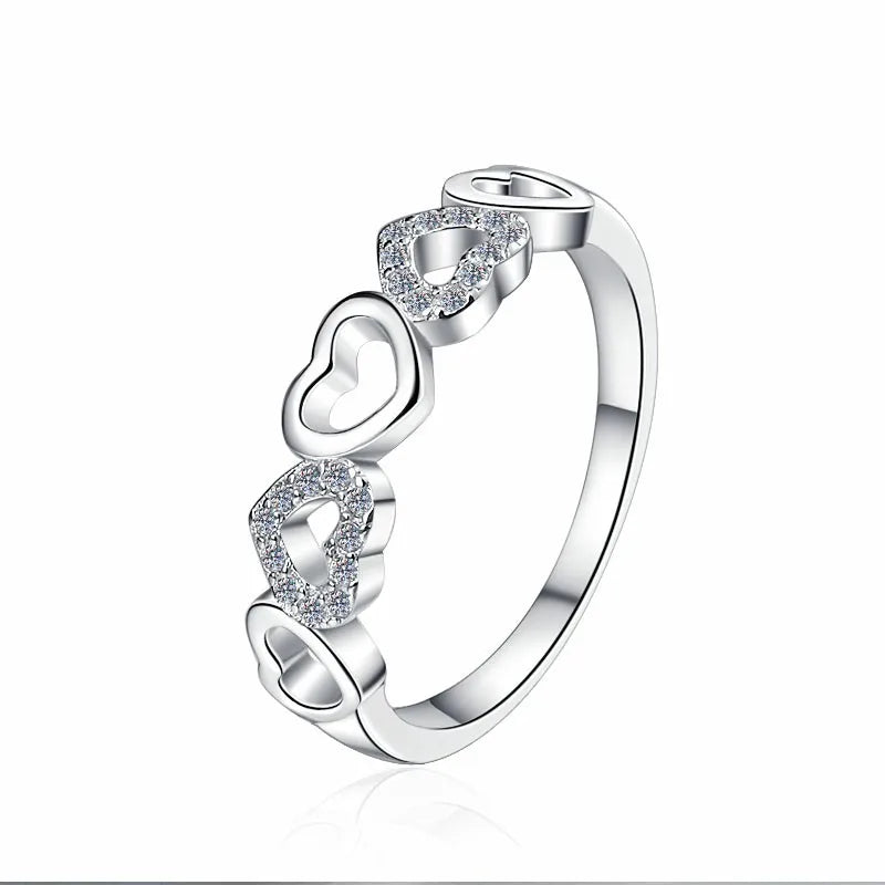 Hollow Heart Moissanite Stackable Ring – Rhodium Finish | S925 Sterling Silver | GRA Certified