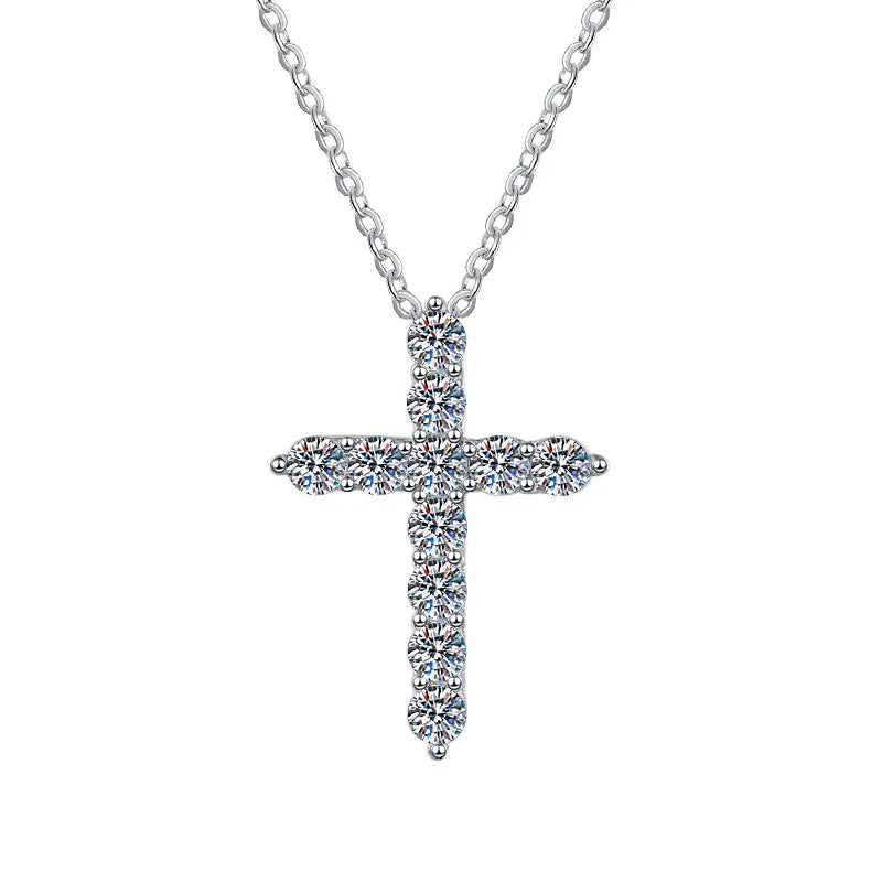 Moissanite Cross Pendant Necklace | Rhodium Finish | S925 Sterling Silver | GRA Certified