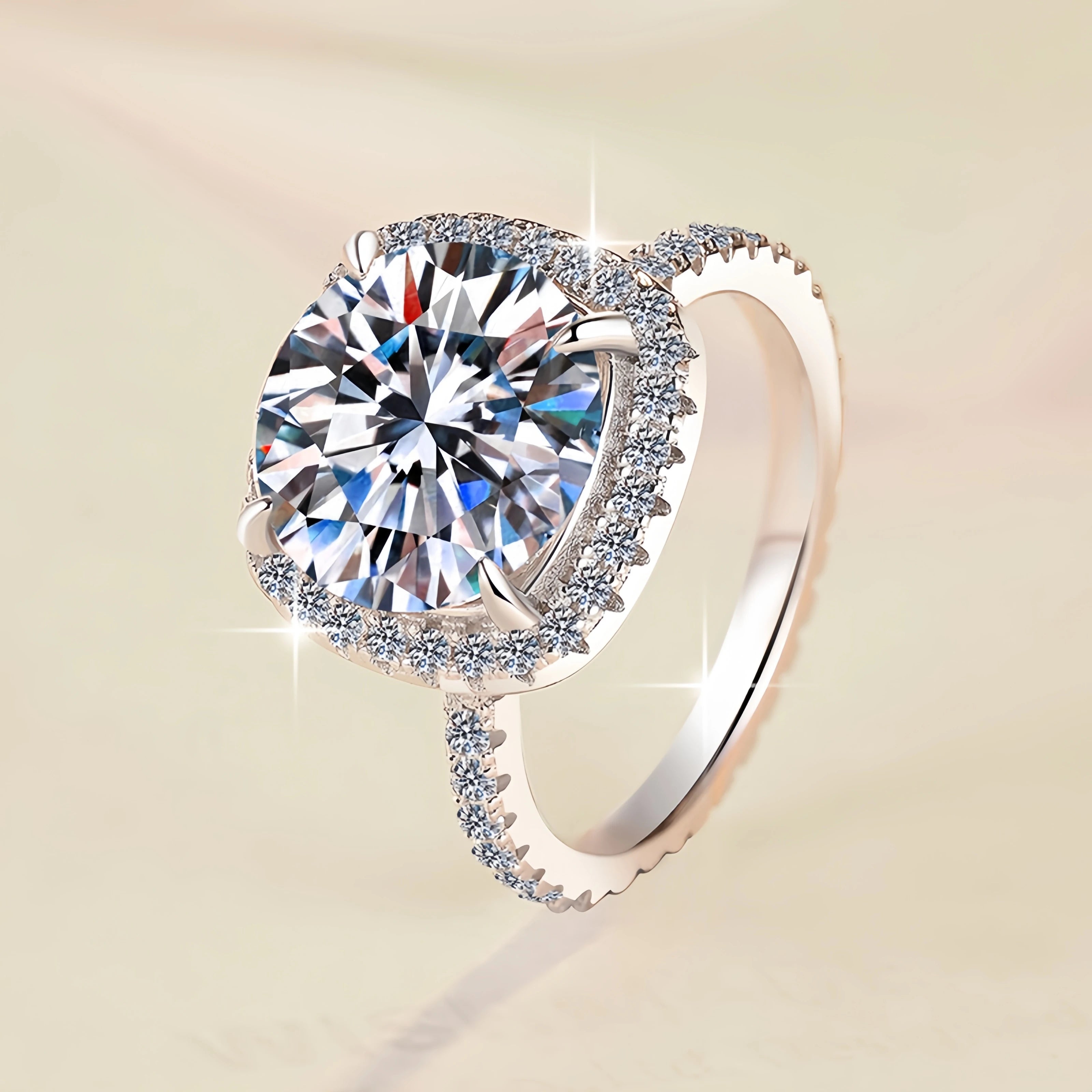 Round Brilliant Cut Moissanite Solitaire Ring | 3CT, 5CT & 10CT | 925 Sterling Silver | Rhodium Finish | GRA Certified