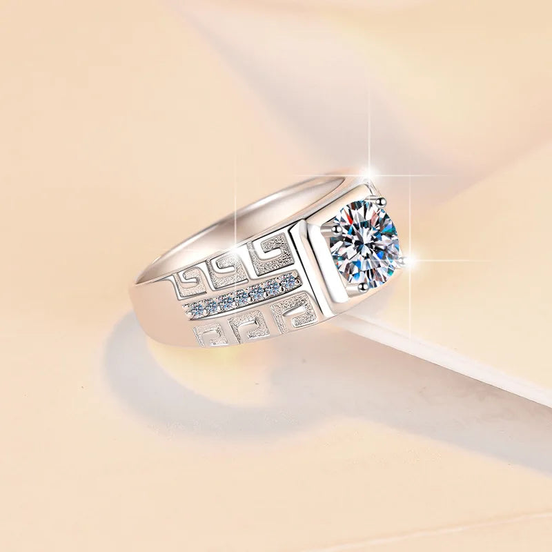 1CT Coloured Moissanite Claw Set Men's Ring | Rhodium Finish | S925 Sterling Silver | GRA Certified