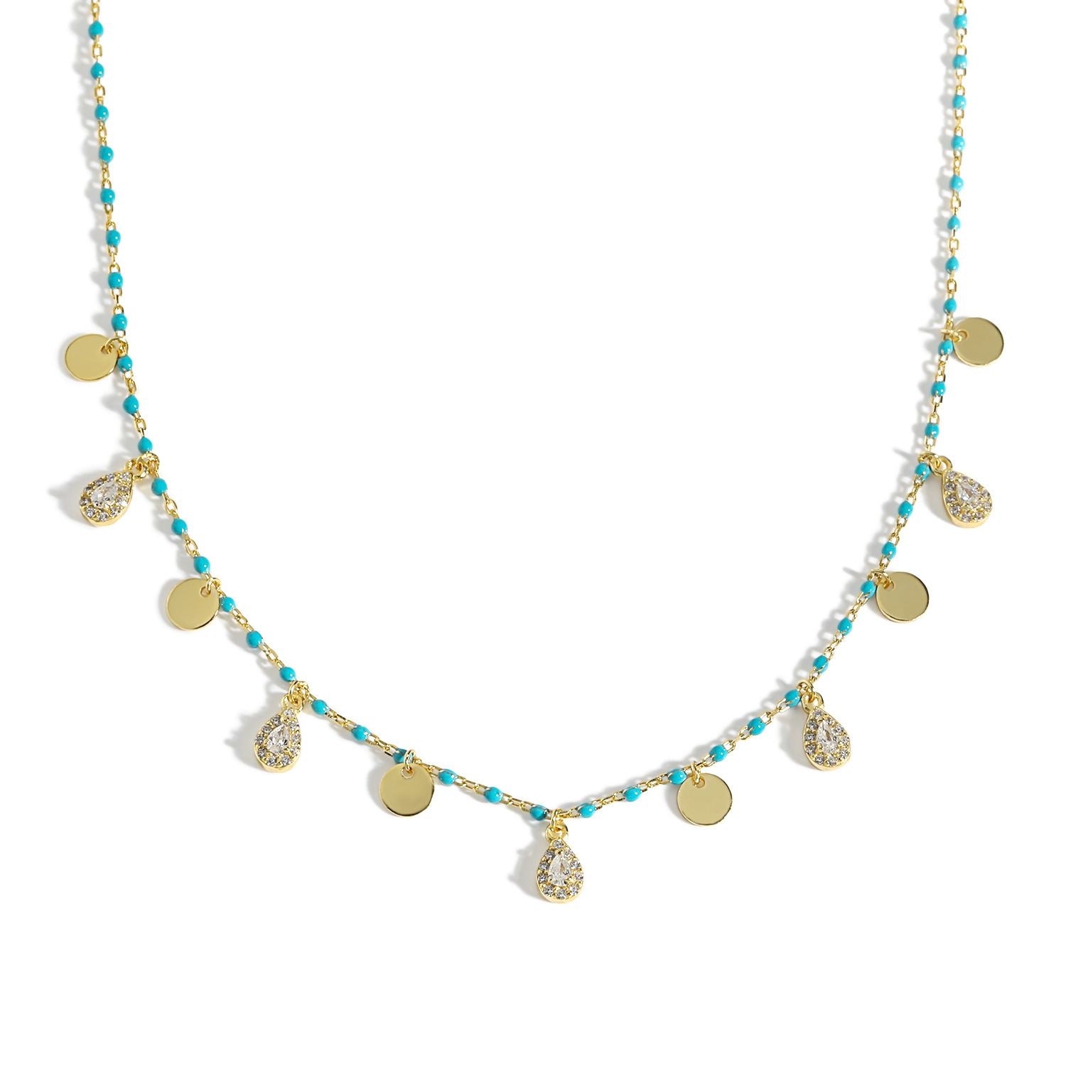 Blue Enamel Waterdrop CZ Necklace - 925 Sterling Silver