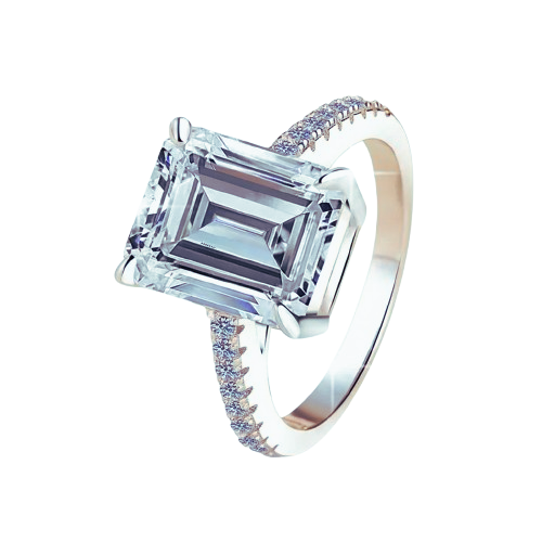 Emerald Cut Moissanite Engagement Ring | 2CT & 5CT | 925 Sterling Silver | Rhodium Finish | GRA Certified
