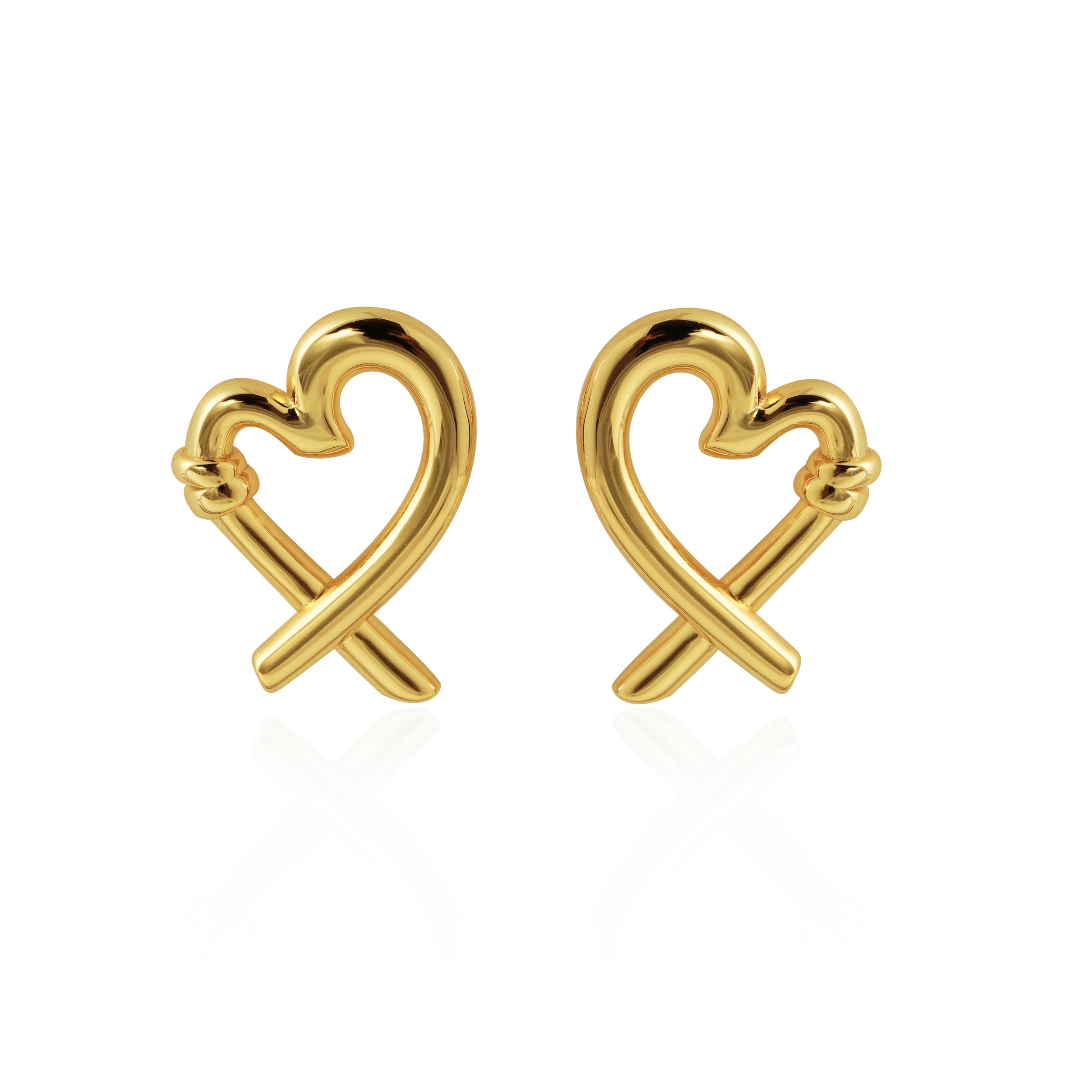 Honey Moon Hollow Heart Stud Earrings - 999 Sterling Silver