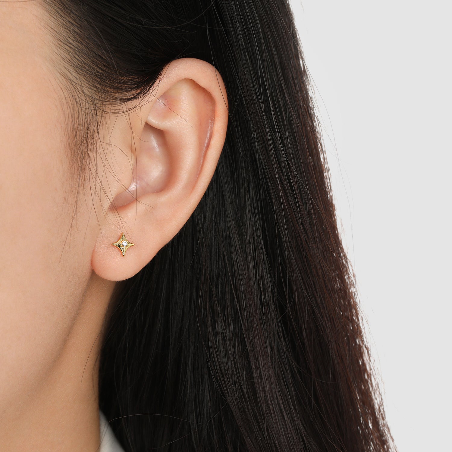 Four Pointed Star Stud Earrings - CZ 925 Sterling Silver