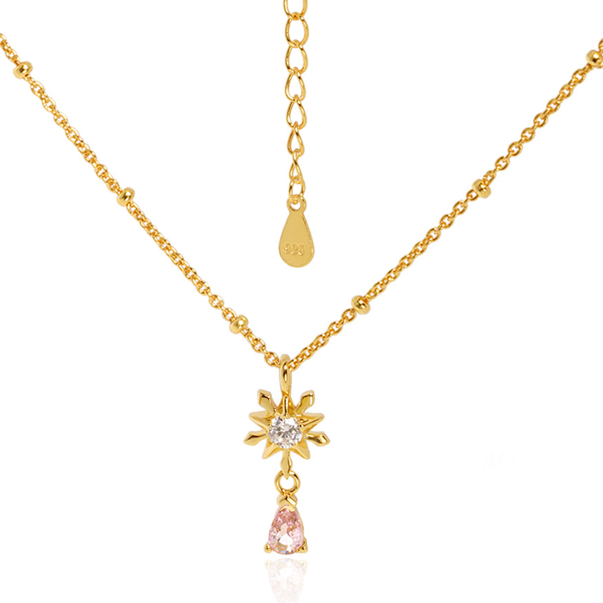 Star Snowflake CZ Pendant Necklace - 925 Sterling Silver