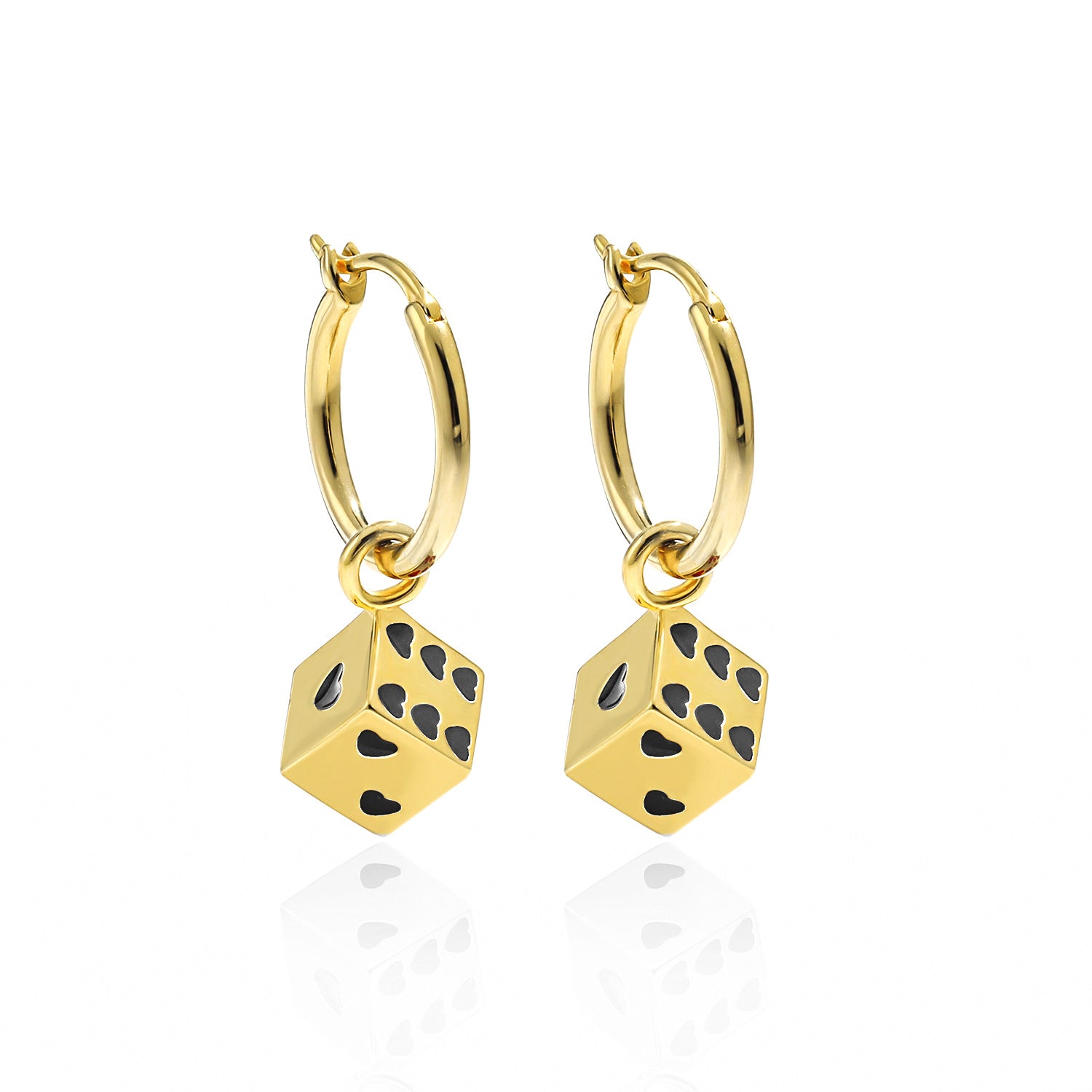 Dice Heart Charm Earrings - 925 Sterling Silver