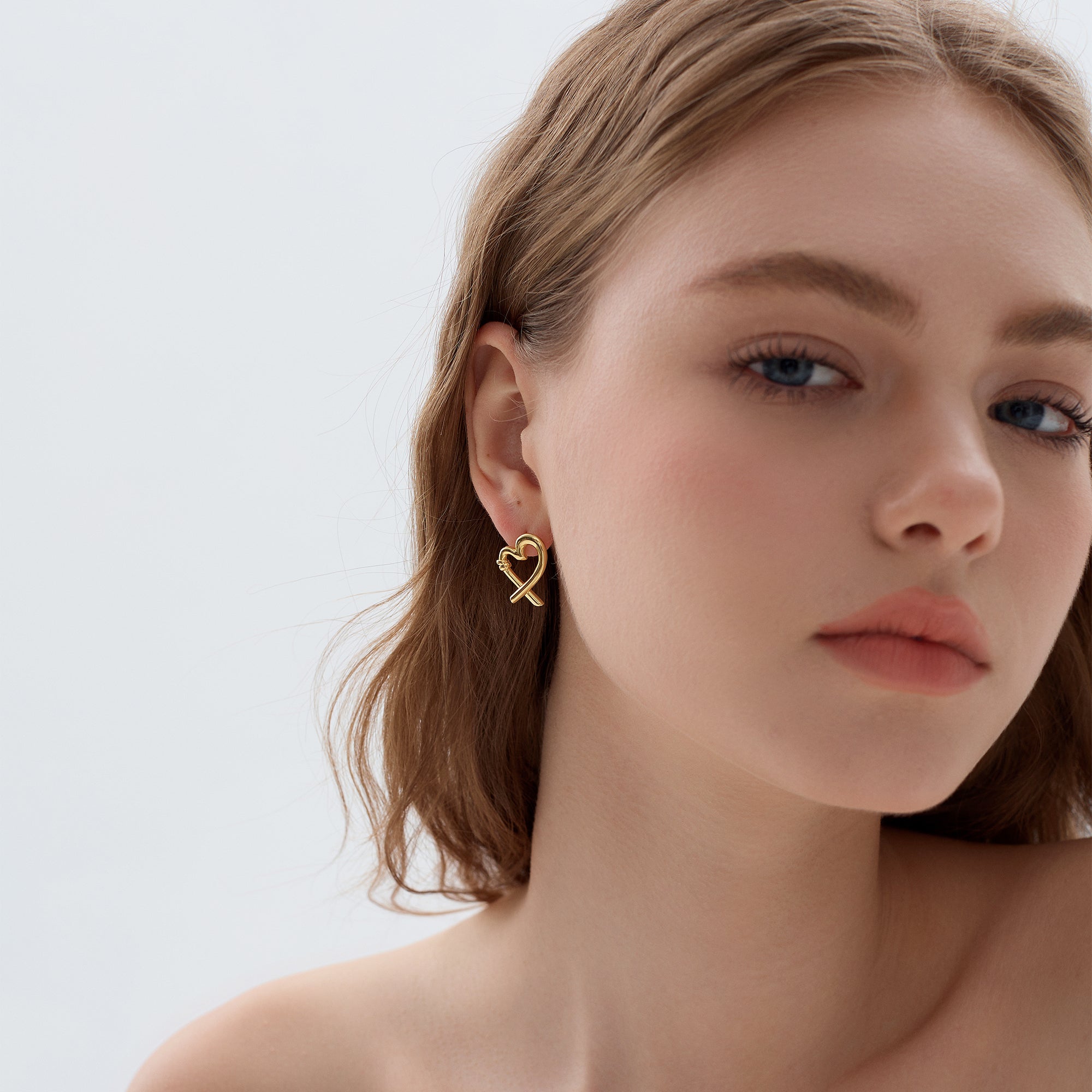 Honey Moon Hollow Heart Stud Earrings - 999 Sterling Silver