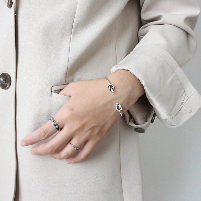 Vintage Two Knot Open Bangle - 925 Sterling Silver