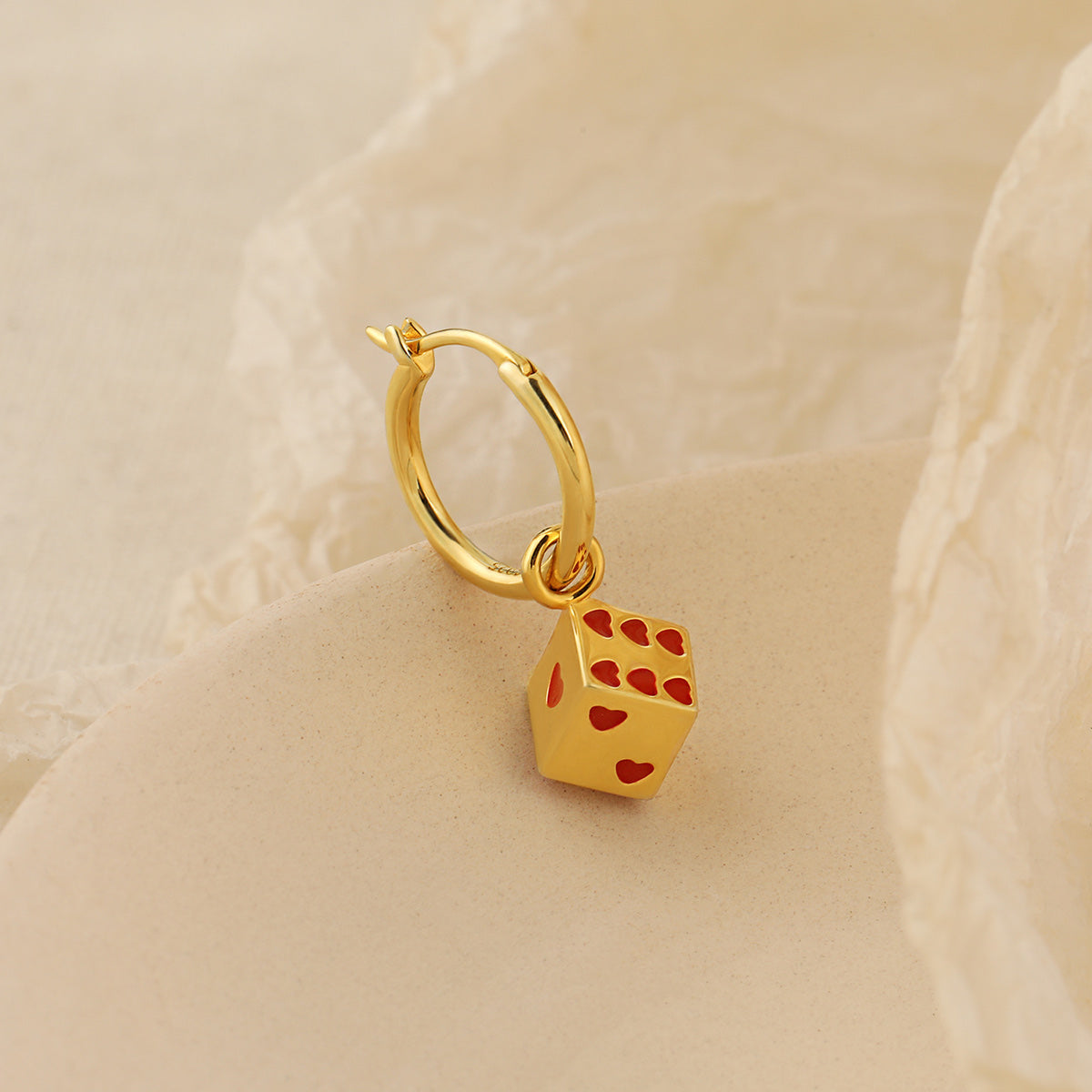 Dice Heart Charm Earrings - 925 Sterling Silver