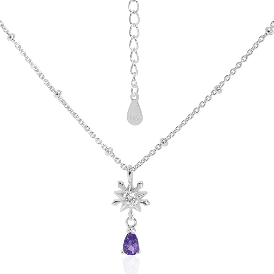 Star Snowflake CZ Pendant Necklace - 925 Sterling Silver