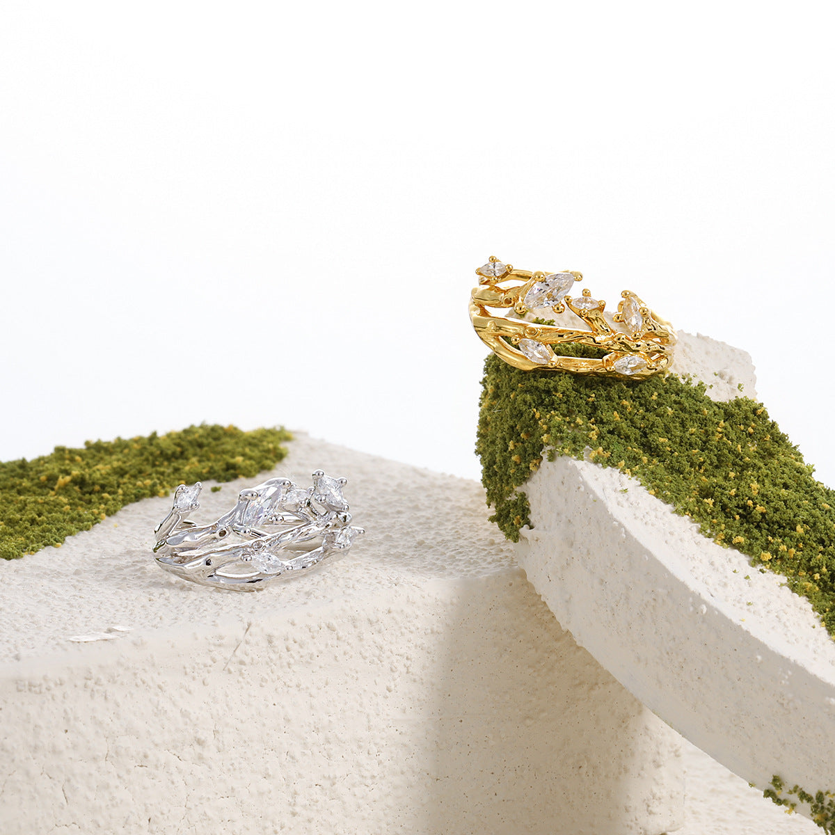 CZ Tree Branch Adjustable Ring - 925 Sterling Silver