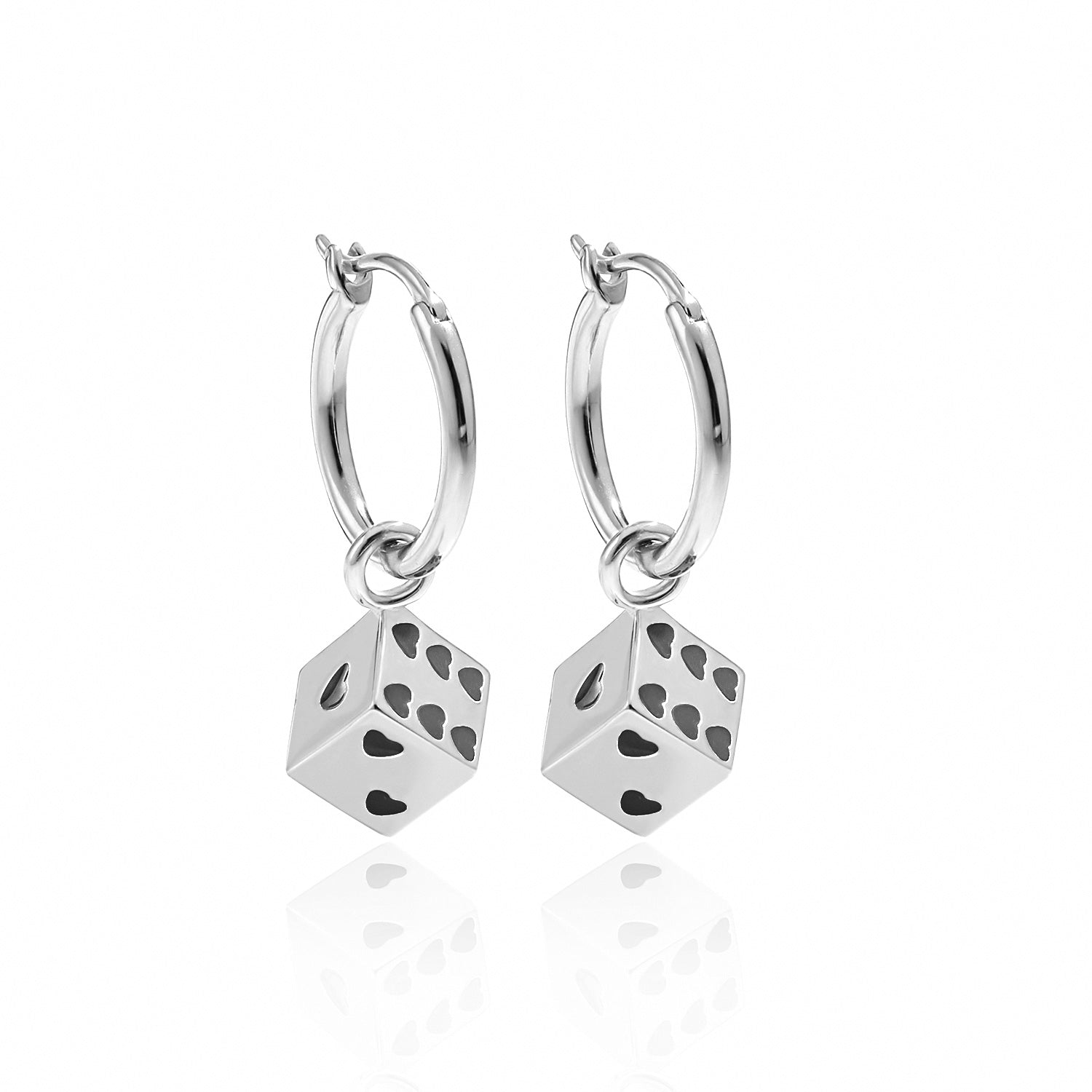Dice Heart Charm Earrings - 925 Sterling Silver