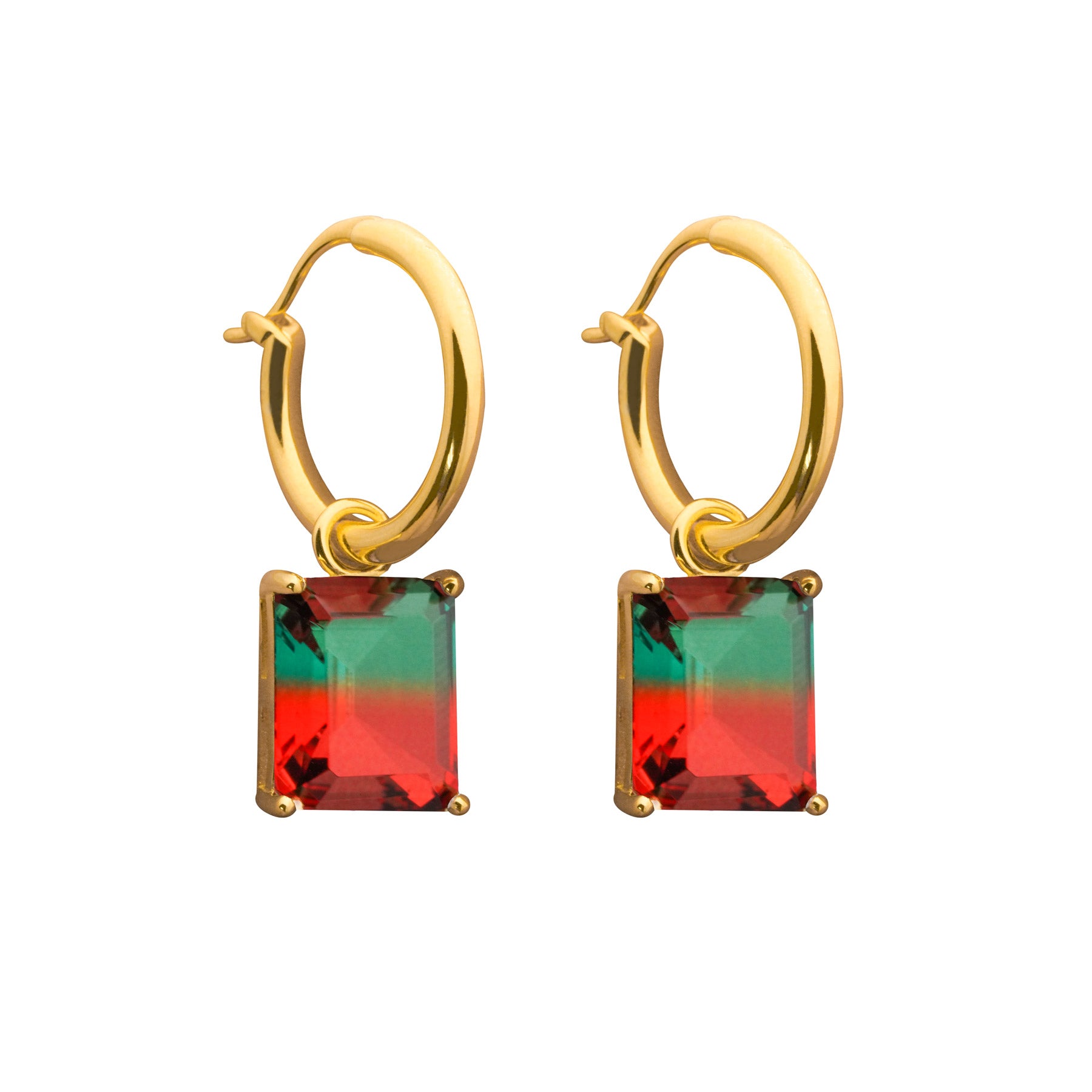 Rectangle Crystal Hoop Earrings - 925 Sterling Silver