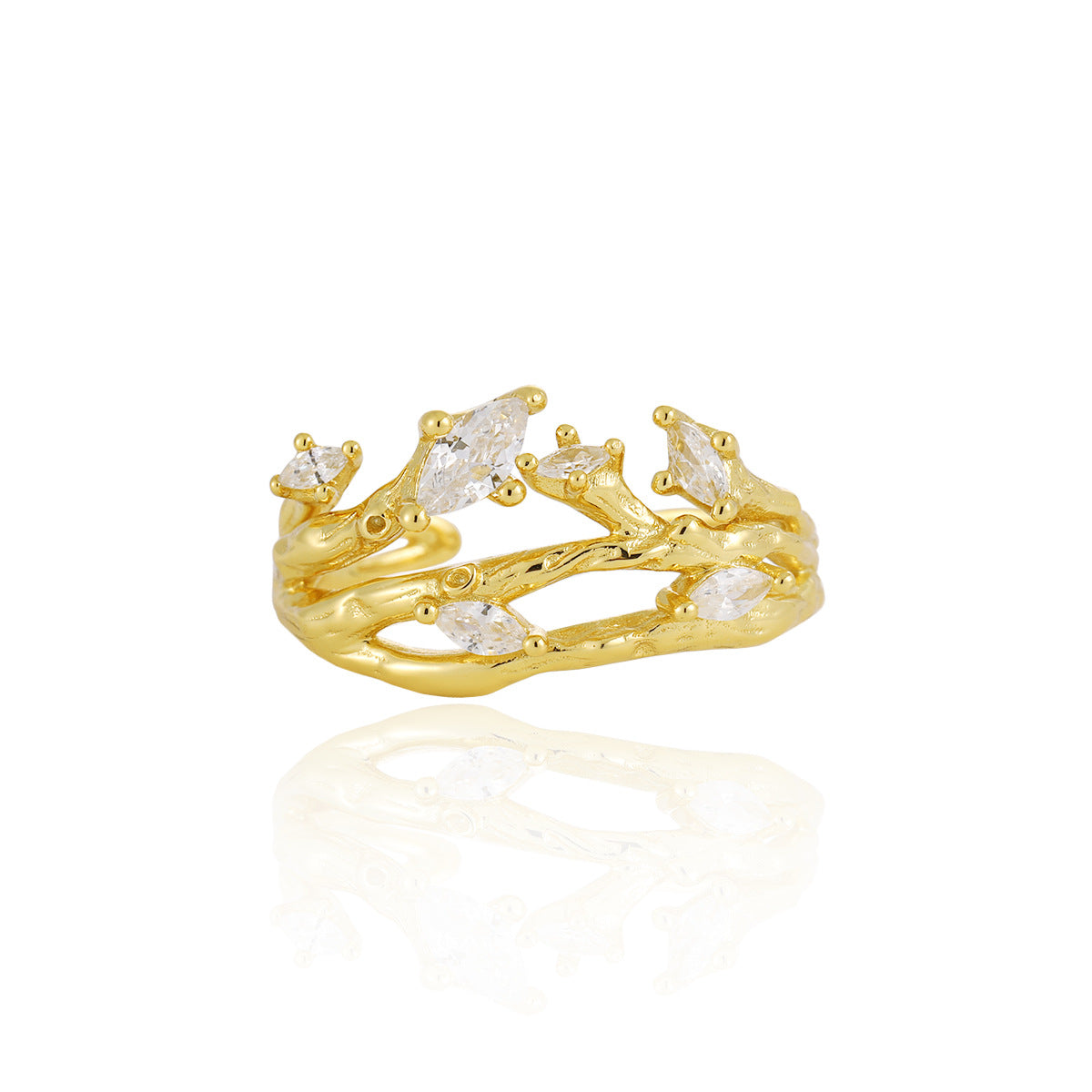 CZ Tree Branch Adjustable Ring - 925 Sterling Silver