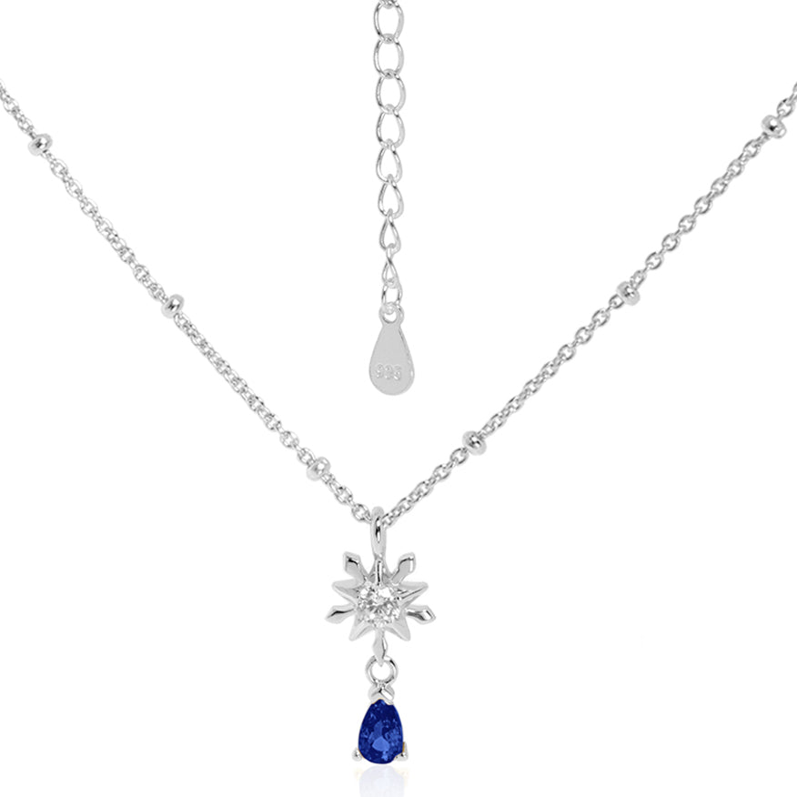 Star Snowflake CZ Pendant Necklace - 925 Sterling Silver