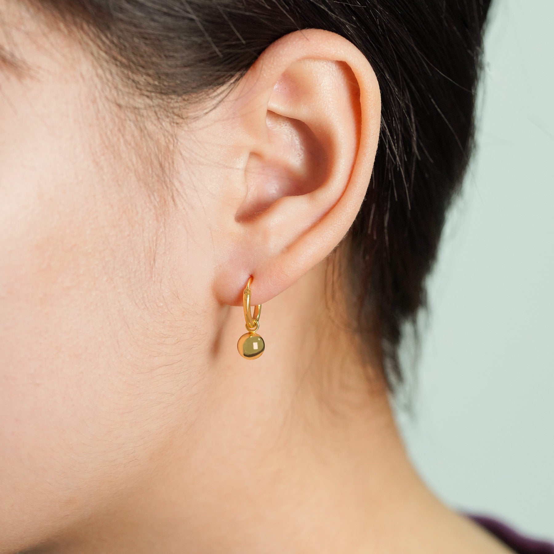 Round Beads Ball Hoop Earrings - 925 Sterling Silver
