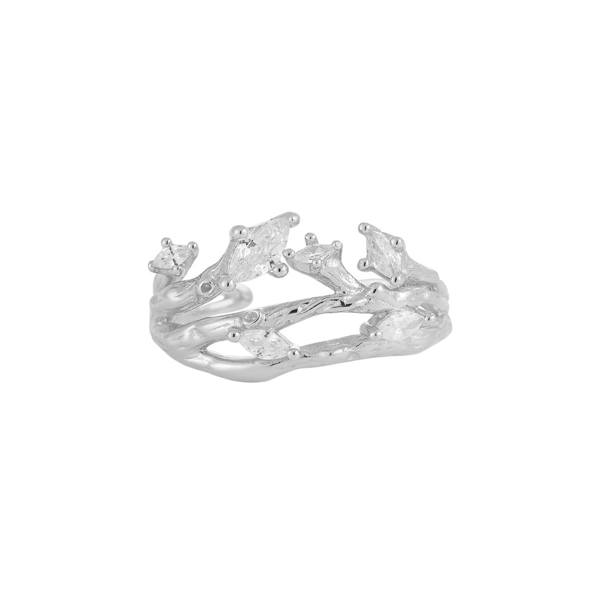 CZ Tree Branch Adjustable Ring - 925 Sterling Silver
