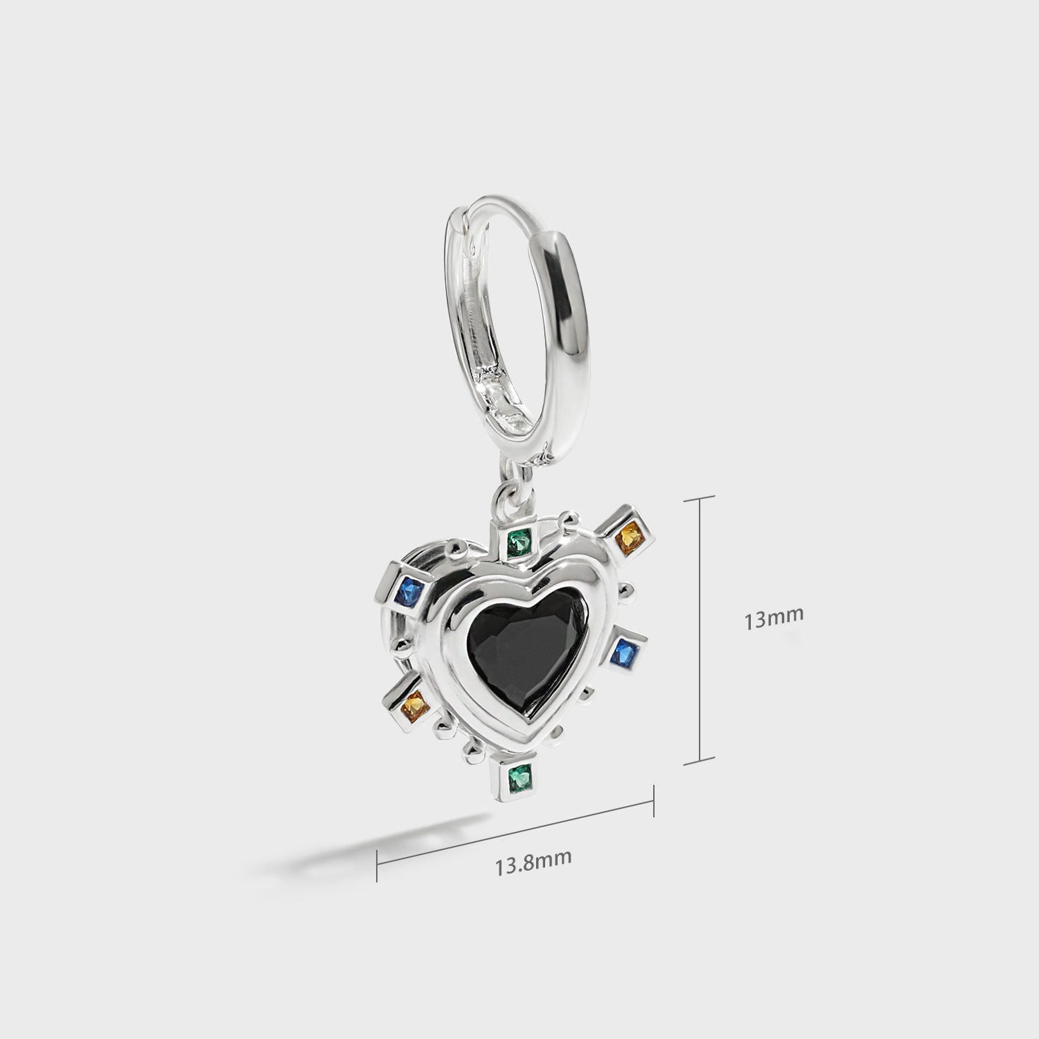 Black & White Love Heart Dangling Earrings - 925 Sterling Silver