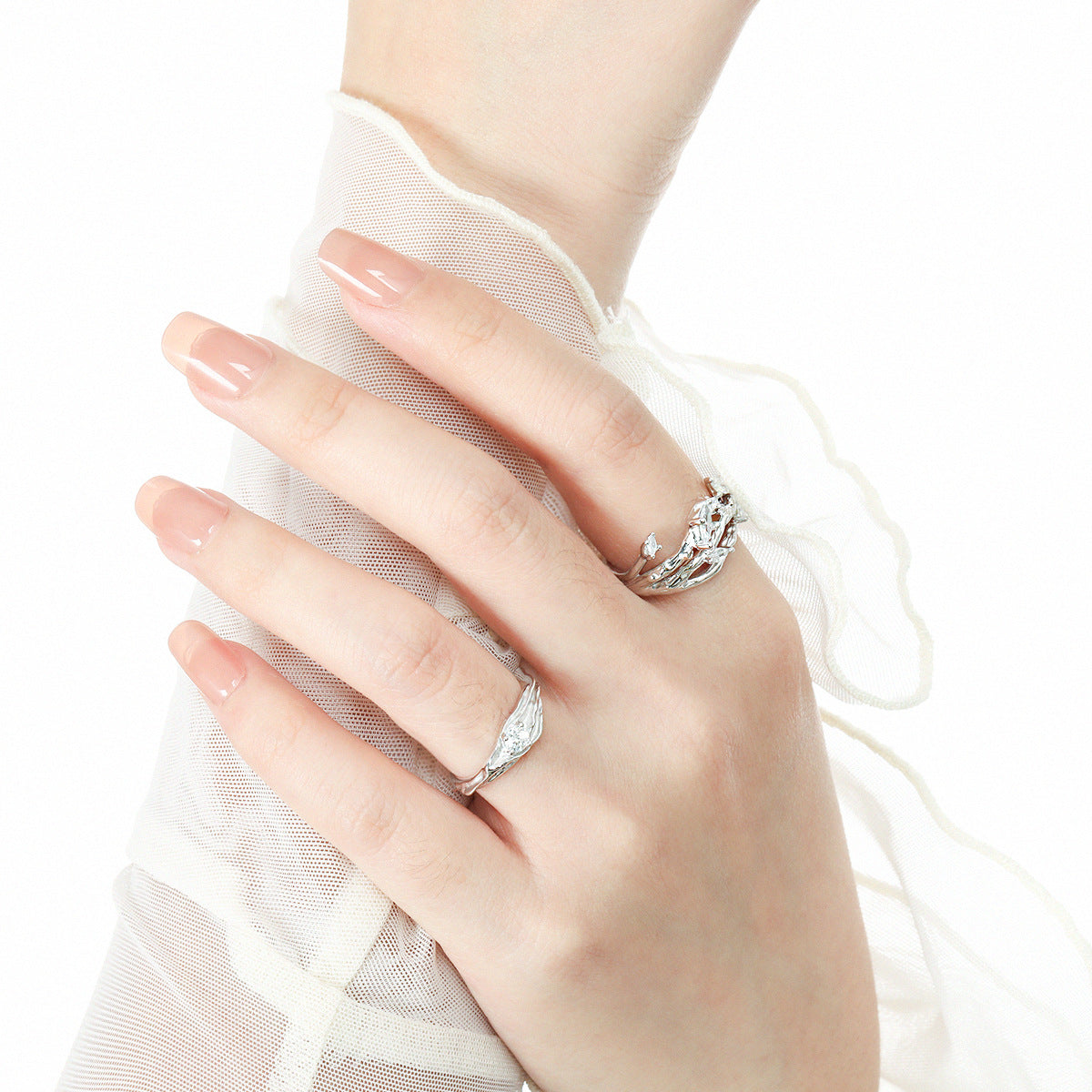 CZ Tree Branch Adjustable Ring - 925 Sterling Silver