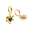 Black & White Love Heart Dangling Earrings - 925 Sterling Silver